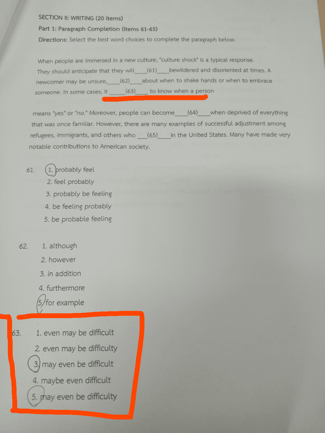 My teacher insists that the answer is 5, but I think it’s 3. (Question 63)